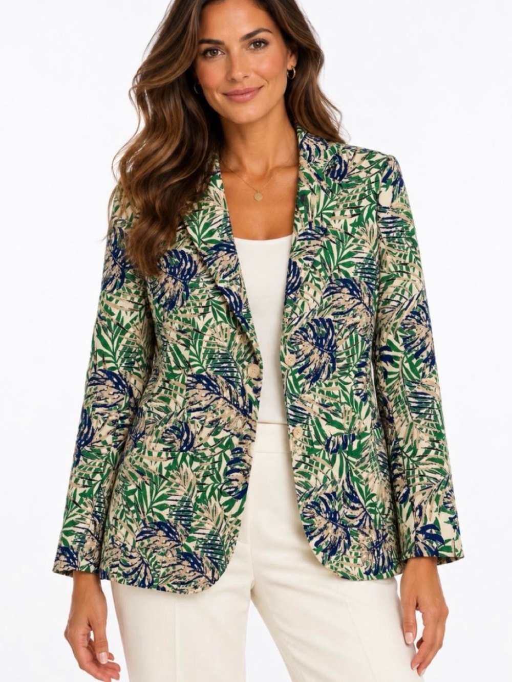 $298 🌿 J.McLaughlin Tropical Palm Leaf Blazer – Size M